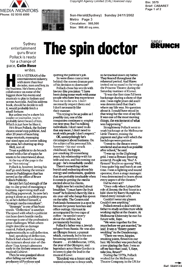 Sun Herald Colin Rose 24 November 2002 Article Part 1