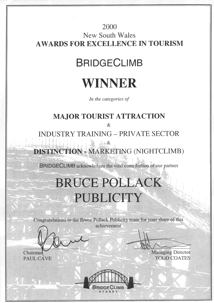 Bruce Pollack Publicity - Client Testimonial -  BridgeClimb